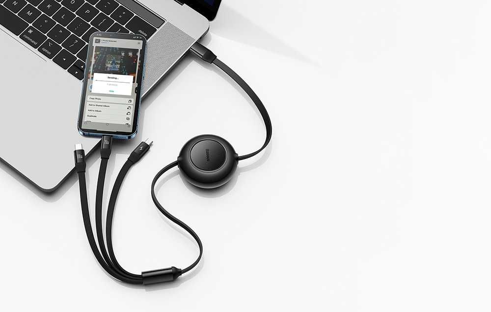 Baseus Mirror 2 Zwijany Kabel 3w1 USB C - micro/Light/C 100W 1.1m Wawa