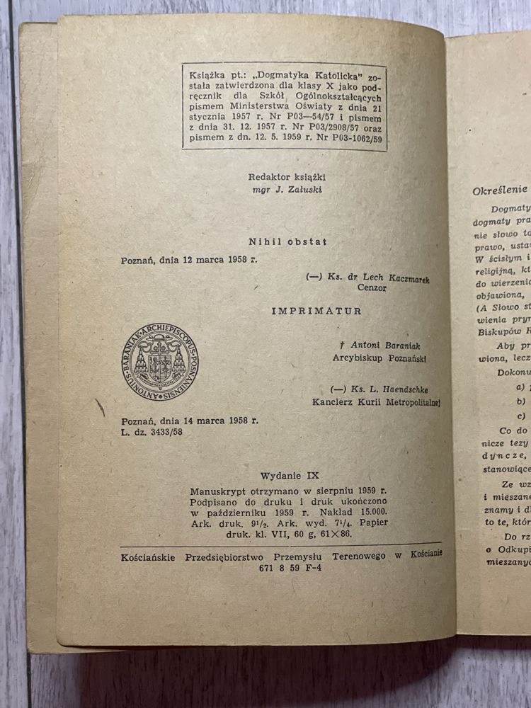 Dogmatyka Katolicka 1959 ks Kalinowski Rychlicki KśwW zabytkowa PRL