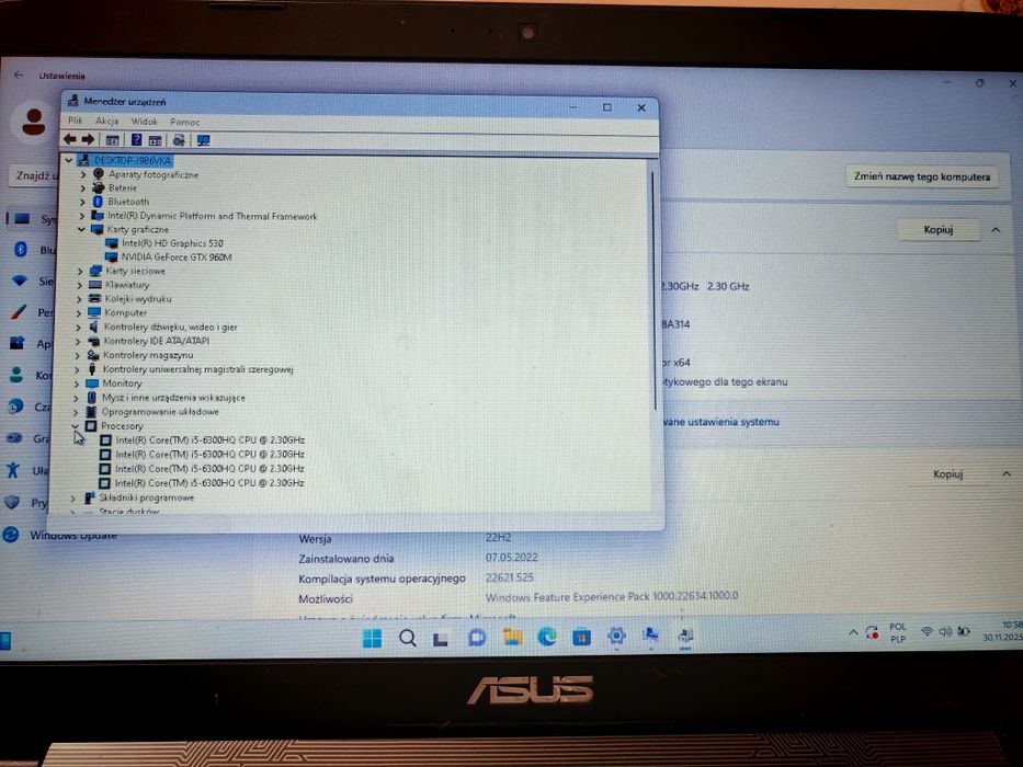 Okazja Gamingowy ASUS GL552V i5-6300HQ,8GB/256GB/NVIDIA GT960M/3H