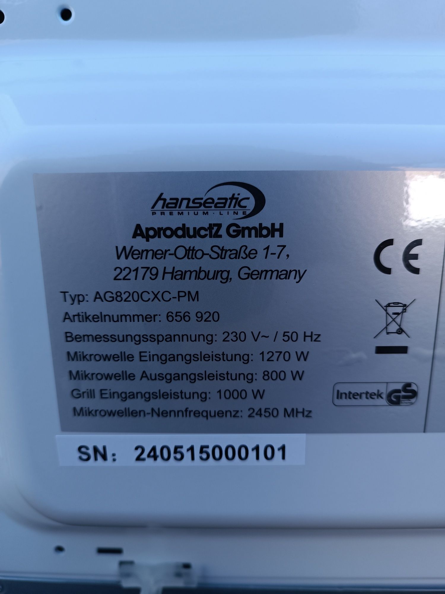 Kuchenka mikrofalowa Hanseatic AG820CXC-PM