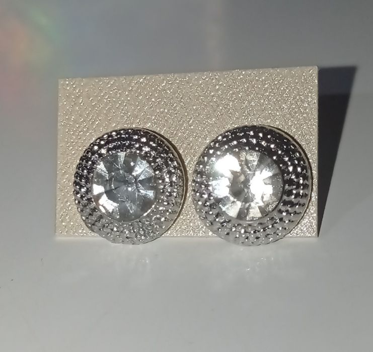 Nowe kolczyki kółka srebrne z diamenckiem ze stali nierdzewnej