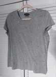 Szary T-shirt z krótkim rękawem z koralikami, L, Reserved