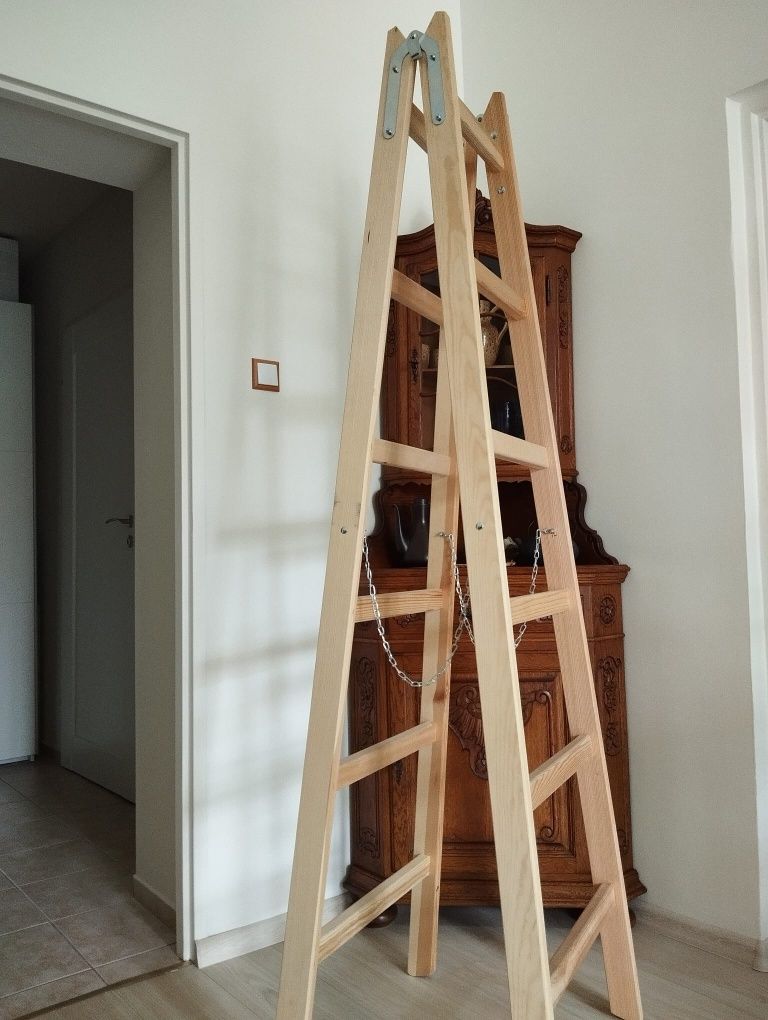Drabina Ackerman 2x6 drewniana jak nowa do malowania budowlana
