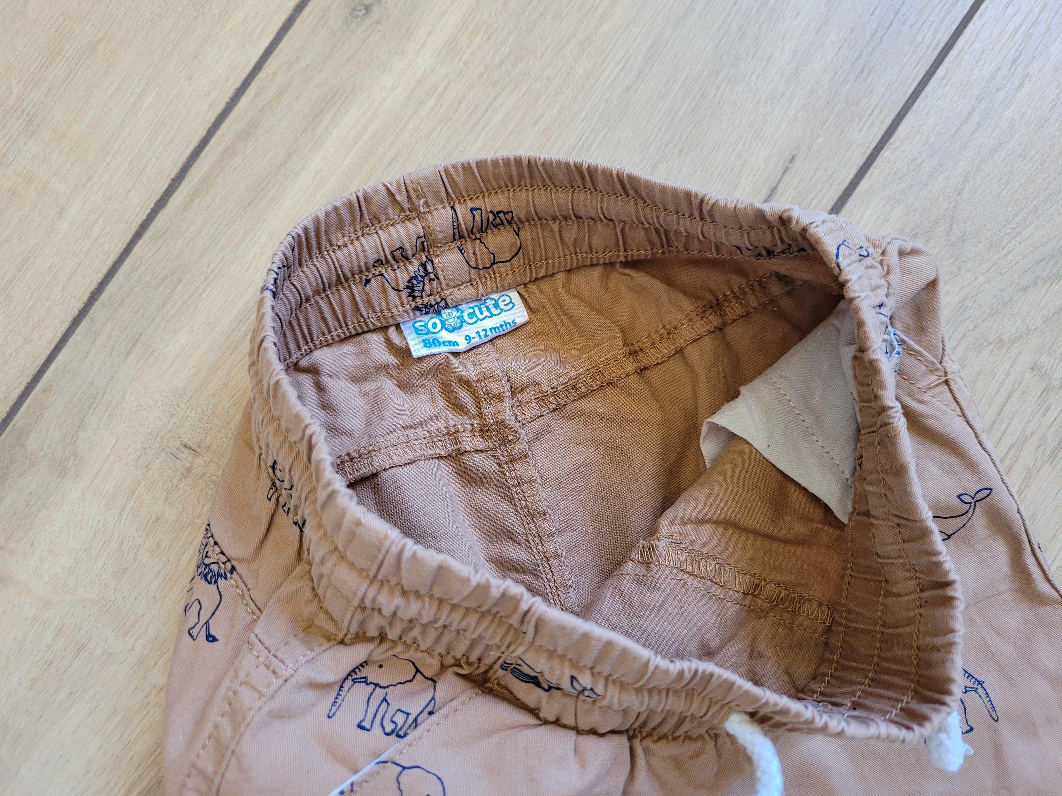 Spodnie bawełniane niemowlęce 80 9-12 unisex beżowe wiosna/lato