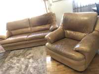 Conjunto sofas divani & divani couro cor camel