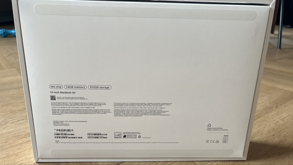 Pudełko opakowanie MacBook Air M4 13 cali 24/512GB
