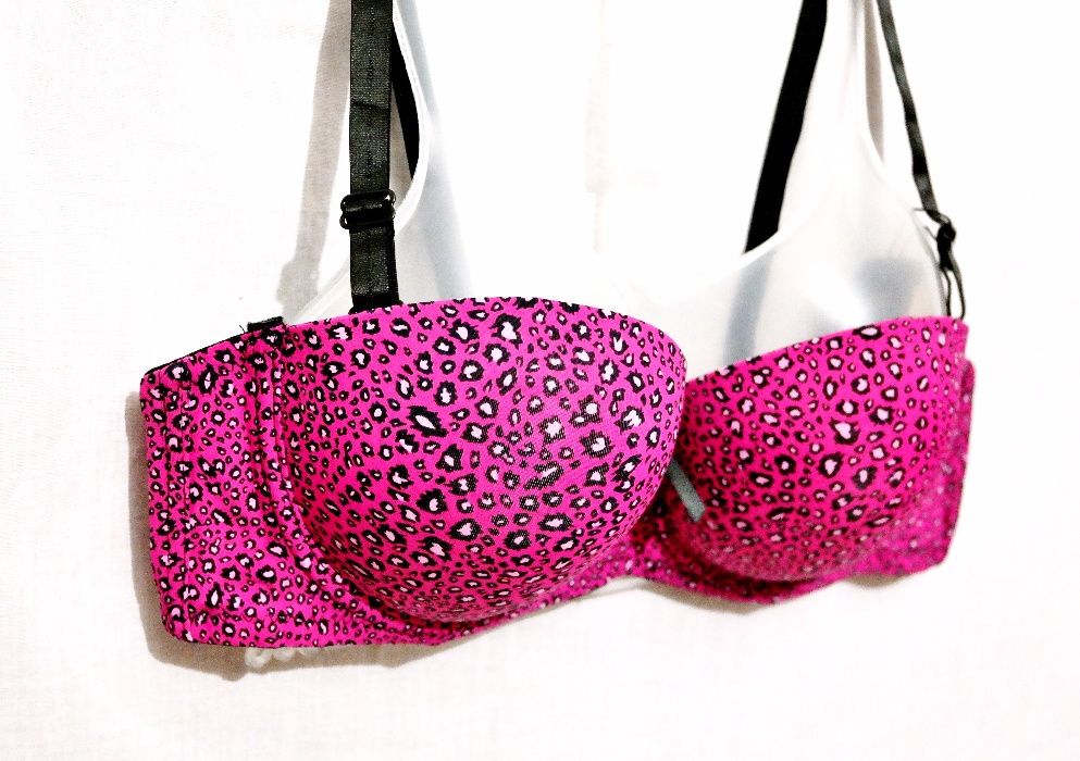 Бюстгальтер балконет леопардовий малиновий-чорний чашки пуш-ап поролон