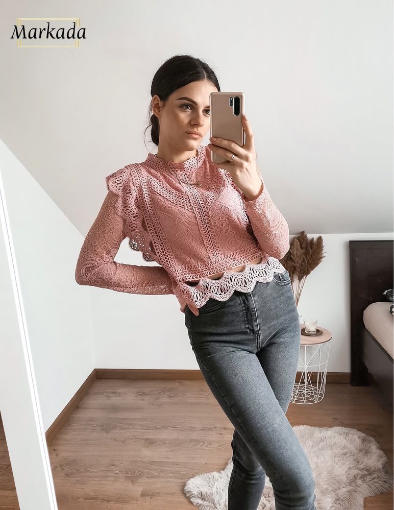Bluza koronka pudrowy róż
