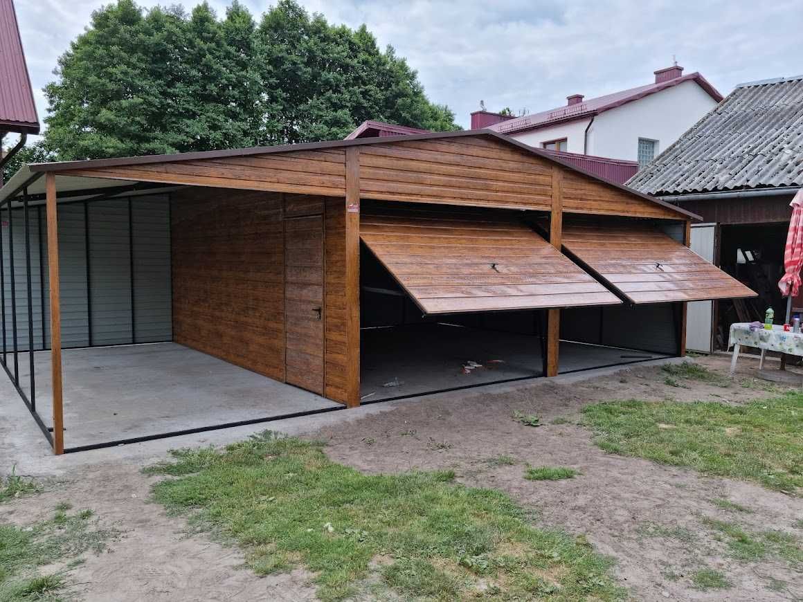 Podwójny  Garaż 6x5 + Wiata 2x5 Imitacja Drewna