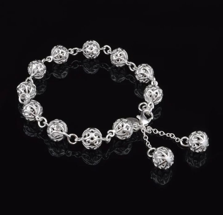 Srebrna Bransoletka Serca kuleczki Nowość 2024