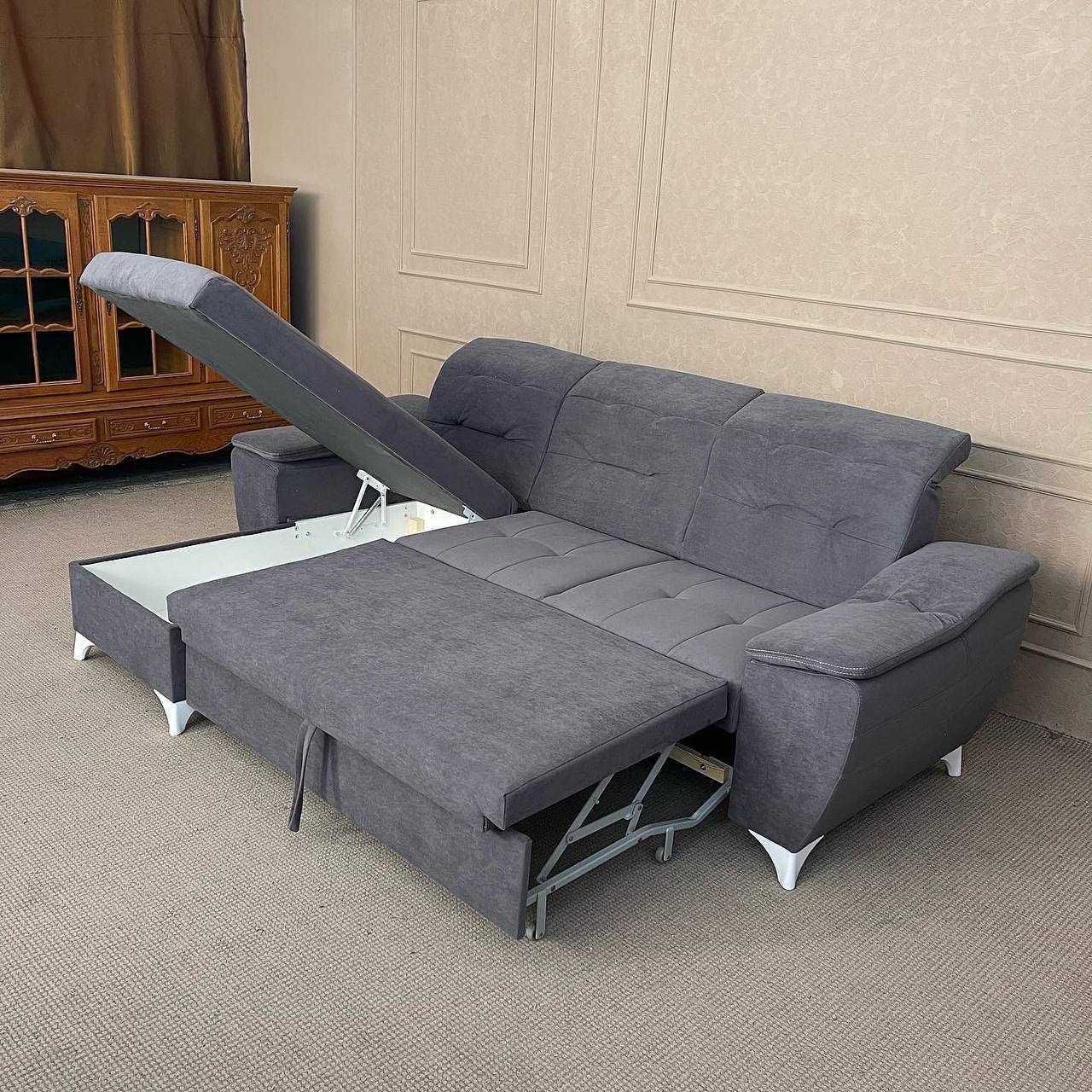 Розкладний диван з нішею графіт