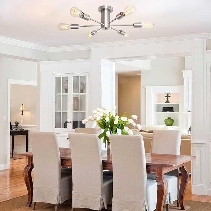 Lampa Sufitowa Vintage E27, 6-ramienna, Srebrny Nikiel Ø 56 cm