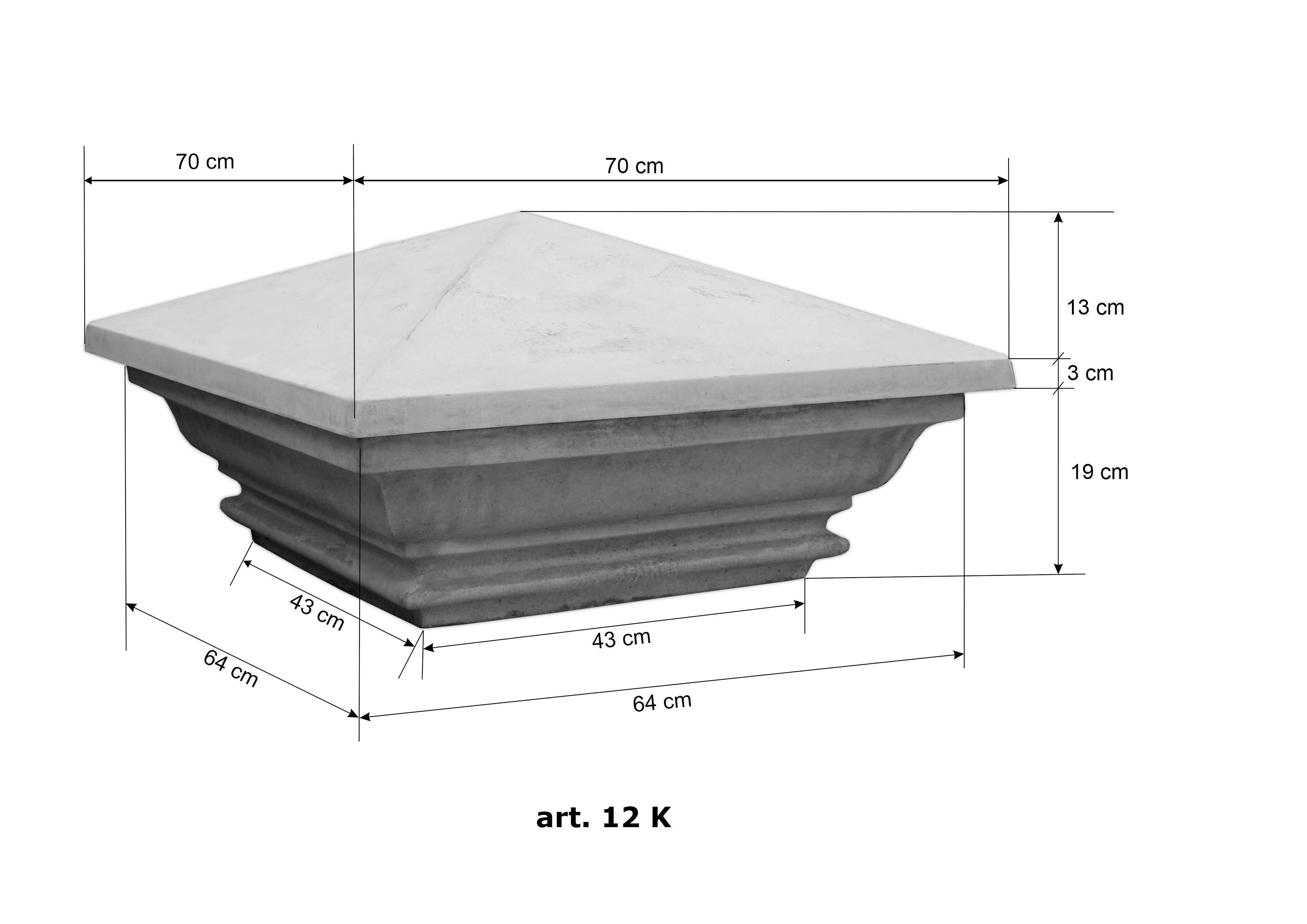 Daszek betonowy z podstawą na słupek 42 x42 cm (12K)