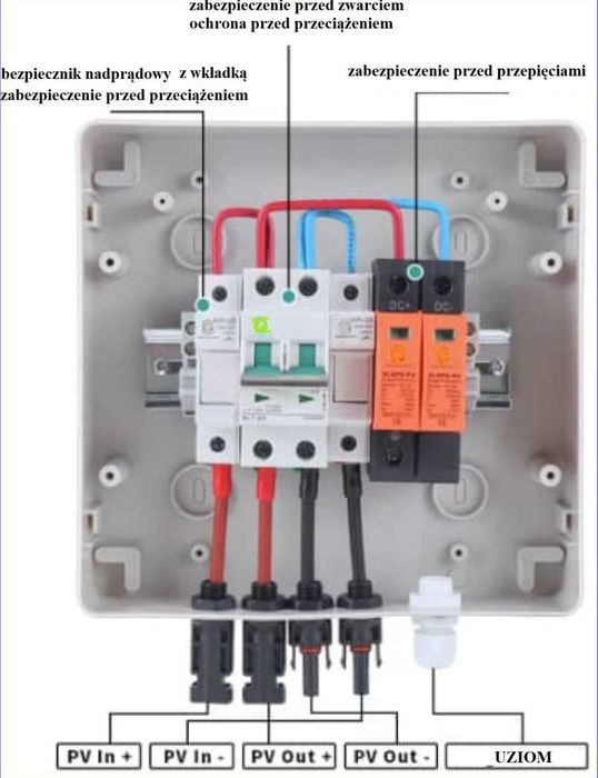 Rozdzielnica Skrzynka Zasilania DC 500V PV Fotowoltaika 1 String IP65