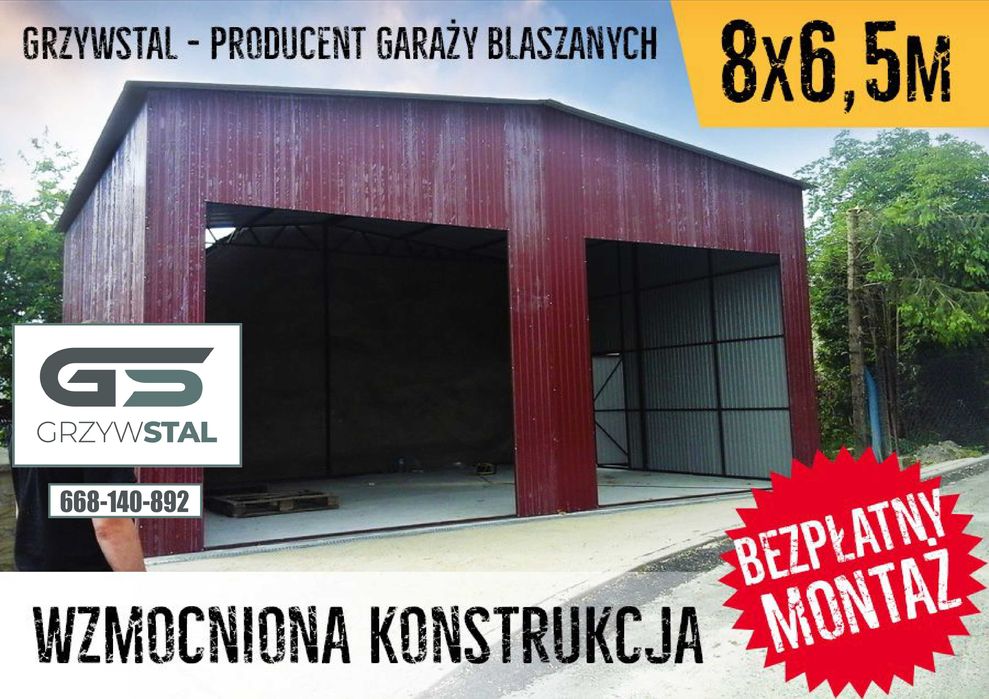 Garaż Blaszany 8x6.5m - Garaże Blaszane , Wiaty , Hale  - GRZYWSTAL
