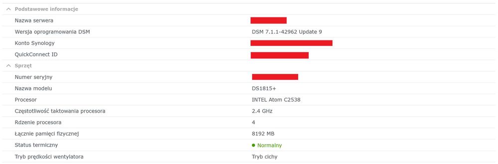 Serwer plików NAS Synology DS1815+ Intel Atom C2538 2.4 GHz 8GB DDR3