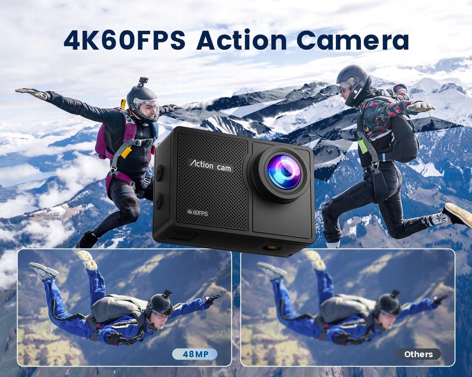 Екшн камера 4K 60 КАДРОВ В СЕКУНДУ CAM 64 ГБ 8X ZOOM 40M 48MP