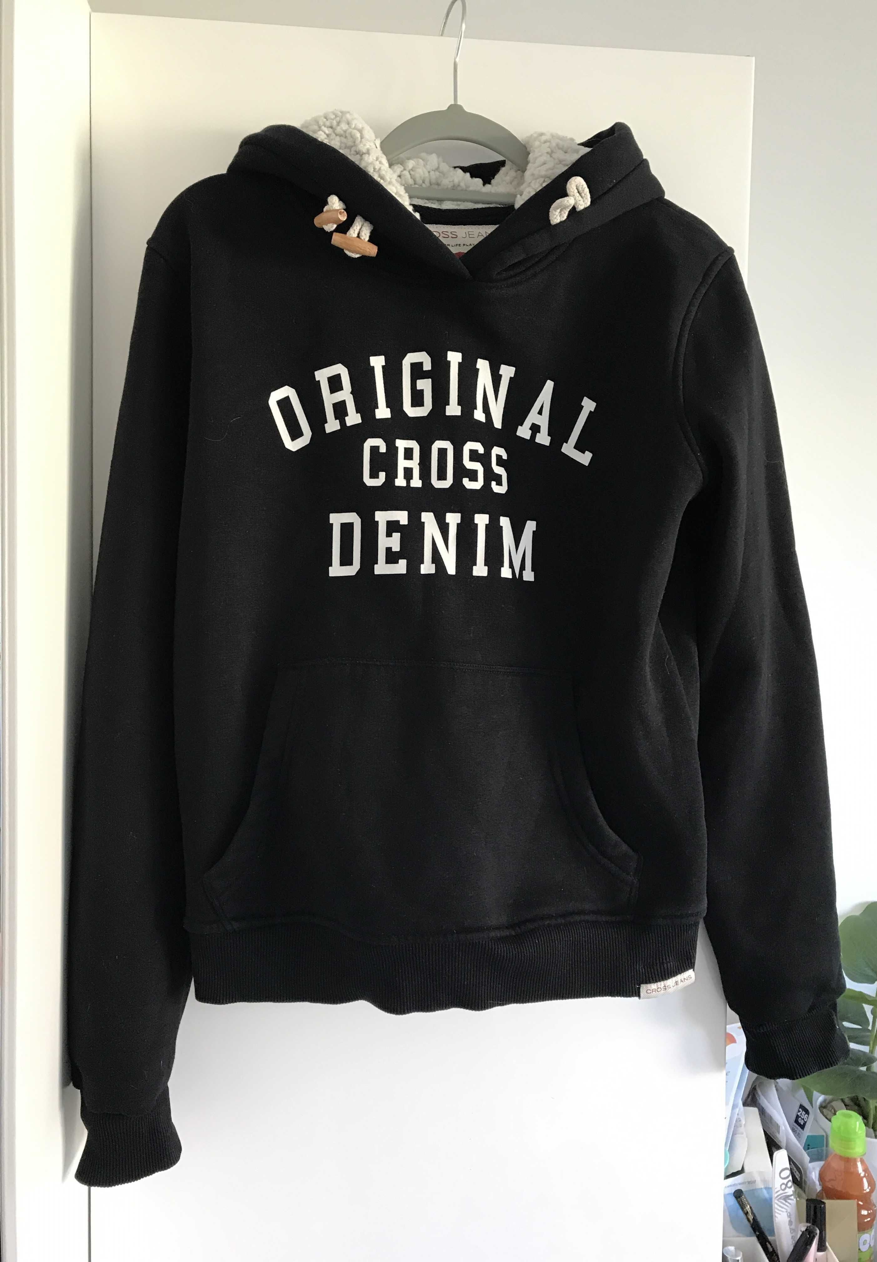 Bluza damska czarna z kapturem S ocieplana ciepła Cross Jeans