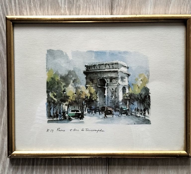 Vintage obrazek za szkłem pastele Łuk Triumfalny Paryż