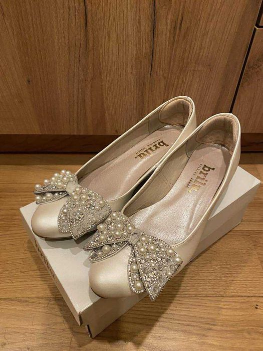 Balerinki ślubne, buty na zmianę, ivory, perełki