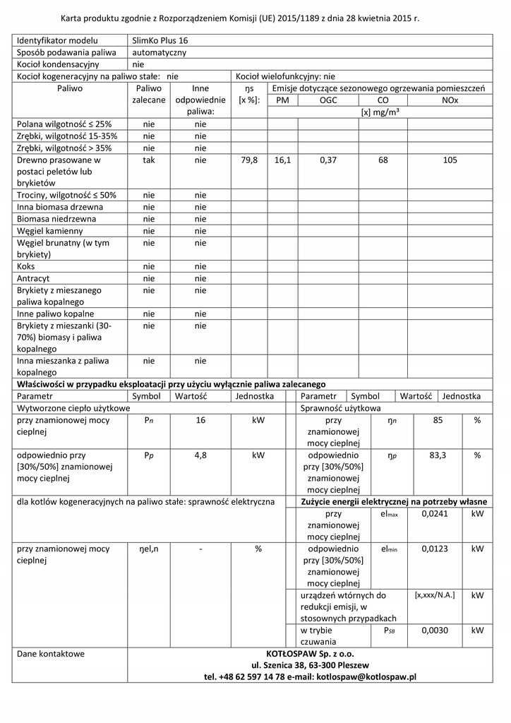Kocioł pellet Slimko PLUS 16kW Kotłospaw