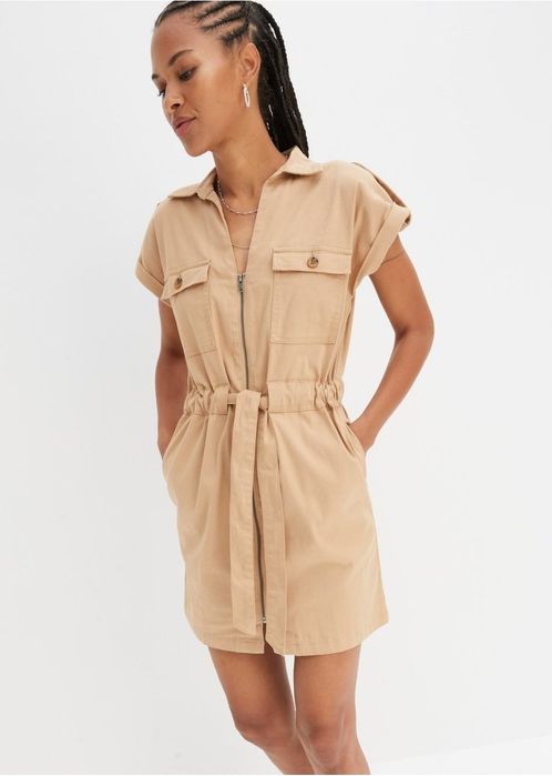B.P.C beżowa sukienka typu cargo z wiązaniem w pasie ^38