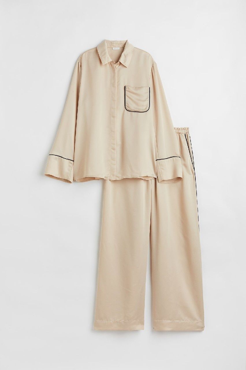 H&M satynowa pidżama bez z czarna lamówką L 40