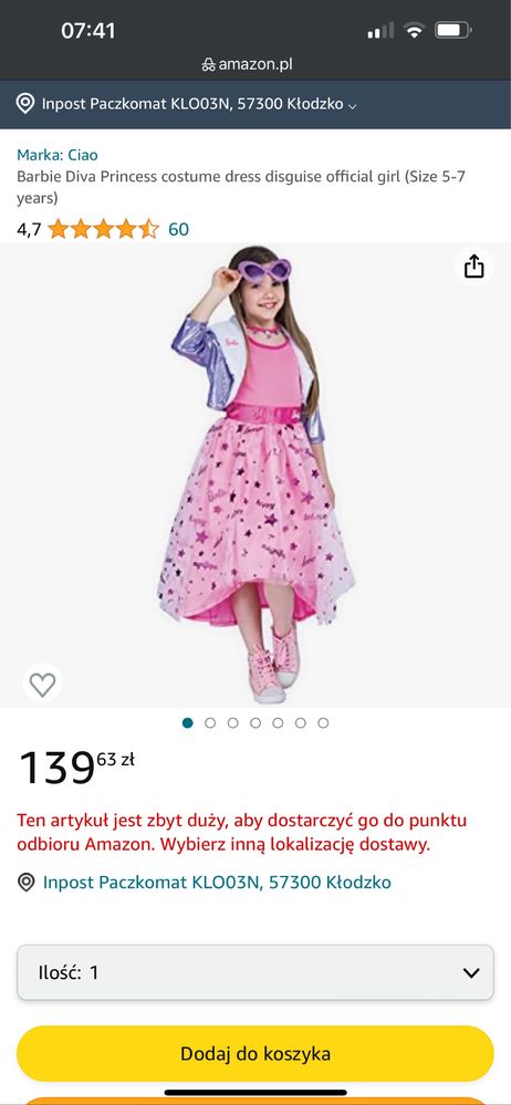 Przebranie strój  karnawałowy Barbie