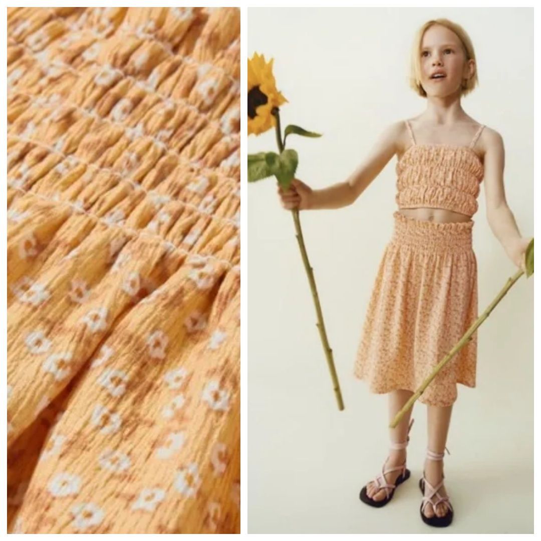 ZARA 8-10L długa żółta spódnica kwiaty kwiatuszki tkanina strukturalna
