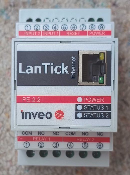 Lantick PE-2-2  moduł sterujący przekaźnikowy LAN na szynę DIN