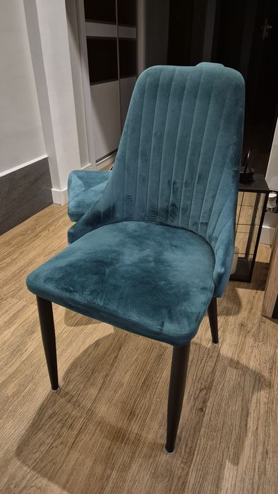 Krzesła welurowe butelkowa zieleń 6 sztuk