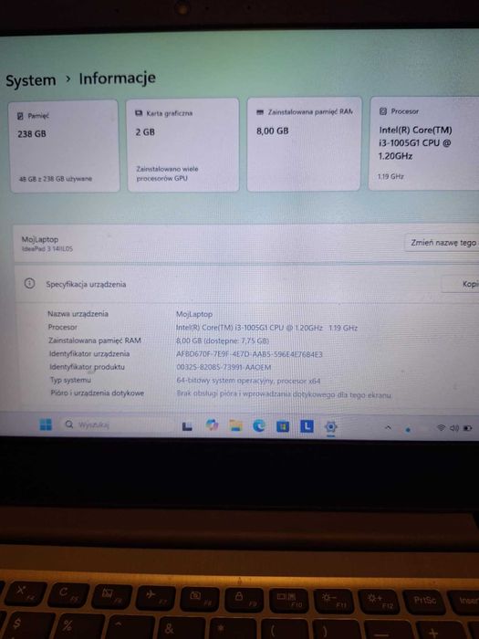 Laptop Lenovo Ideapad Intel i3, srebrny, grafika NVIDIA, super stan