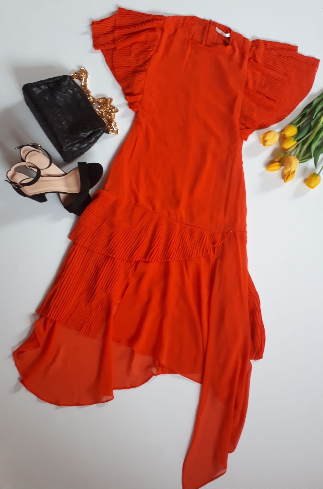 Sukienka midi asymetryczna pomarańczowa XS/S