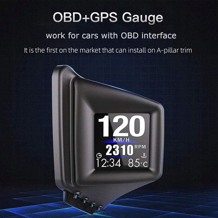 Wyświetlacz samochodowy HUD OBD2 + GPS Cyfrowy prędkościomierz