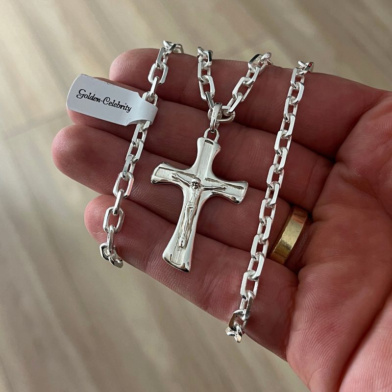 Łańcuszek Srebrny Męski Z Krzyżykiem 925 Prezent Dla Taty, Mężą + Dedy