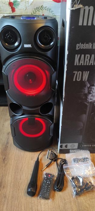 GŁOŚNIK Bezprzewodowy MOC 70W BLUETOOTH Karaoke MIKROFON podświetlenie