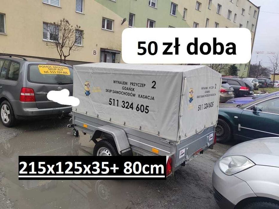 Wynajem przyczep przyczepa z plandeką 215x125 50 zł doba Kat B