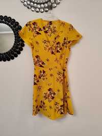 H&m żółta kopertowa letnia zwiewna kobieca sukienka r. S