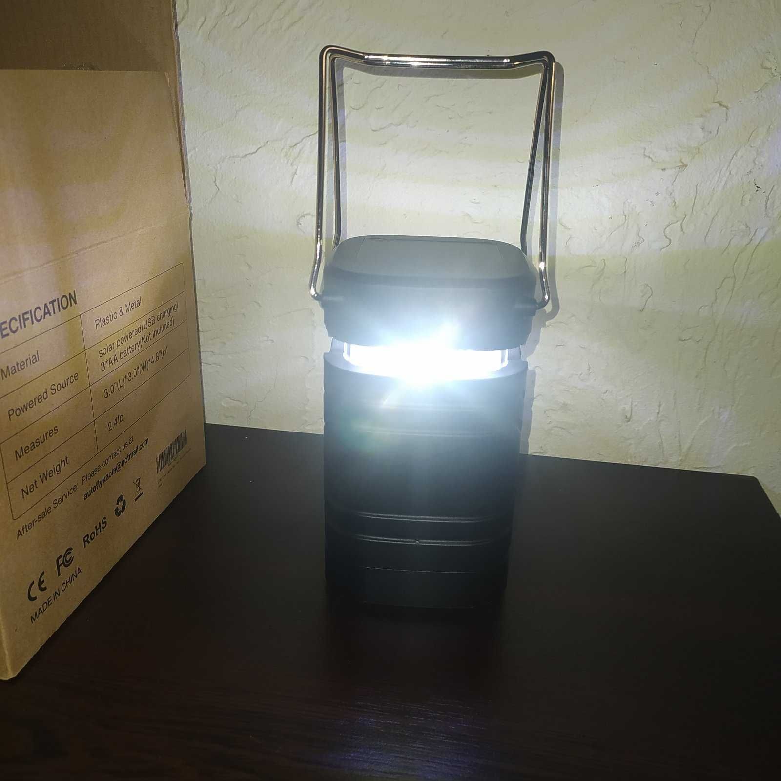 Кемпінговий ліхтар лампа LETMY 600 люменів,USB/сонячна панель/АA