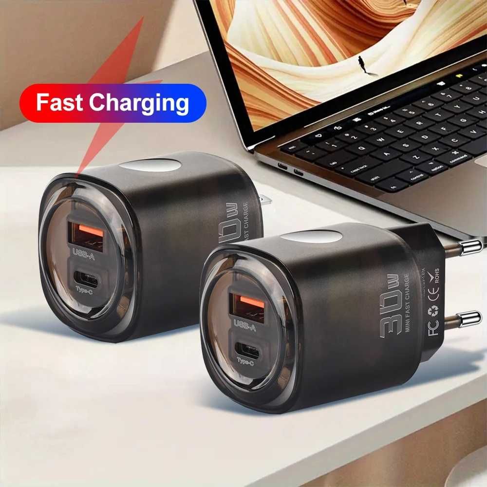 Быстрая зарядка (зарядное) для телефона 30 W с выходом USB-A и Type-C