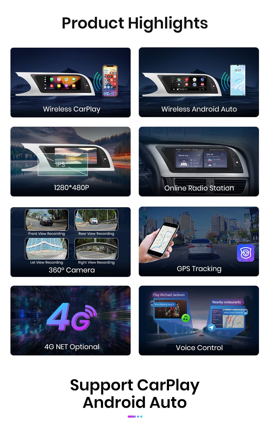 Rádio 8,8" Android Audi A4 de 2013-16 Carplay GPS Knob 6/128GB 8-core