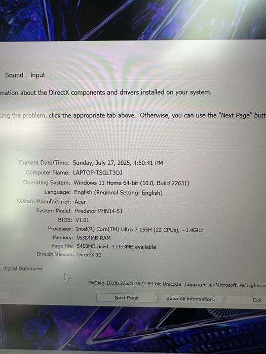 Acer Predator Helios 14-14.5 16GB 1TB SSD RTX4070 Intel Core Ultra 7