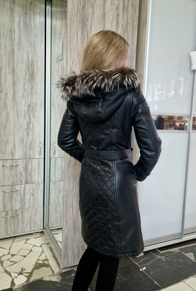 Шкіряне пальто з хутром, куртка кожаная, кожаное пальто с мехом