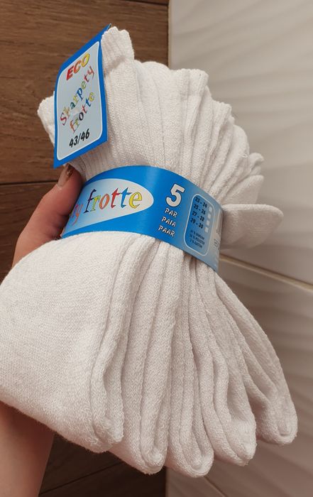 Białe skarpetki frotte frota 43-46 ciepłe thermo 5 par pakiet