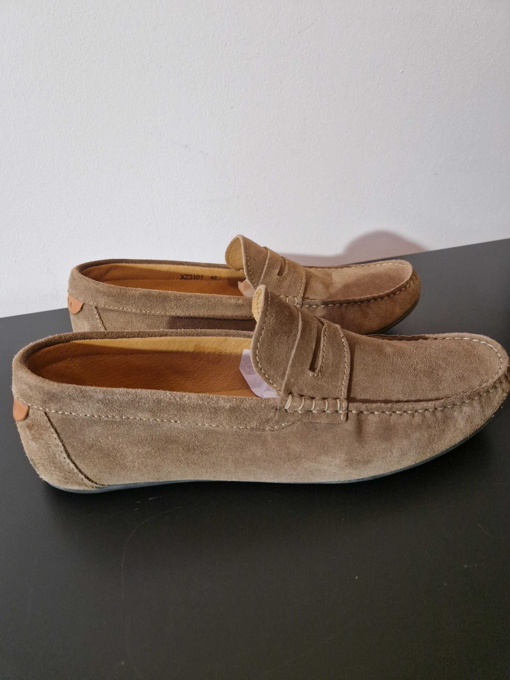 zamszowe męskie buty, mokasyny Vistula, brązowe, jak nowe!