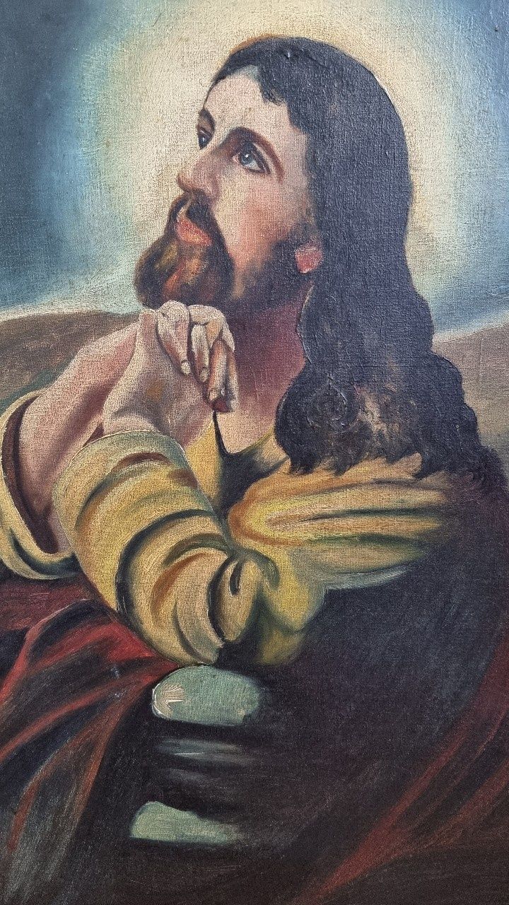 Obraz religijny JEZUS W OGRÓJCU antyk 1925 rok