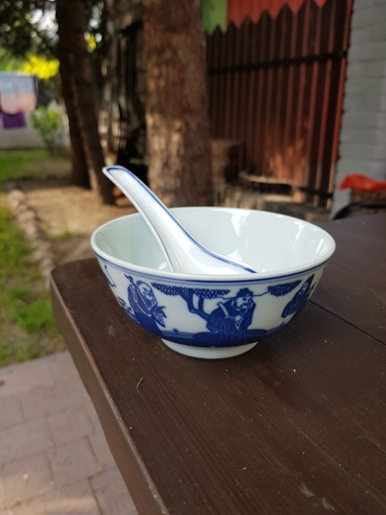 PRL, chińska porcelana miseczka i łyżeczka