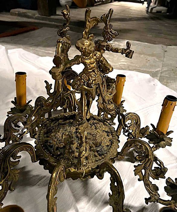 Wyprzedaż! żyrandol mosiądz, 9 żarówek + kinkiet +lustro +zegar antyk