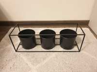 Duka potrójny stojak na zioła, czarne metalowe doniczki osłonki loft