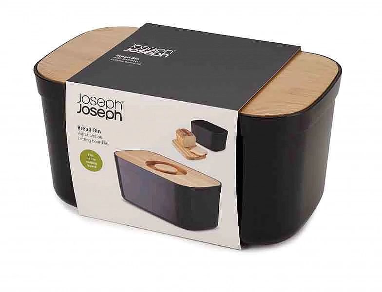Chlebak z deską do krojenia Bamboo, czarny / Joseph Joseph